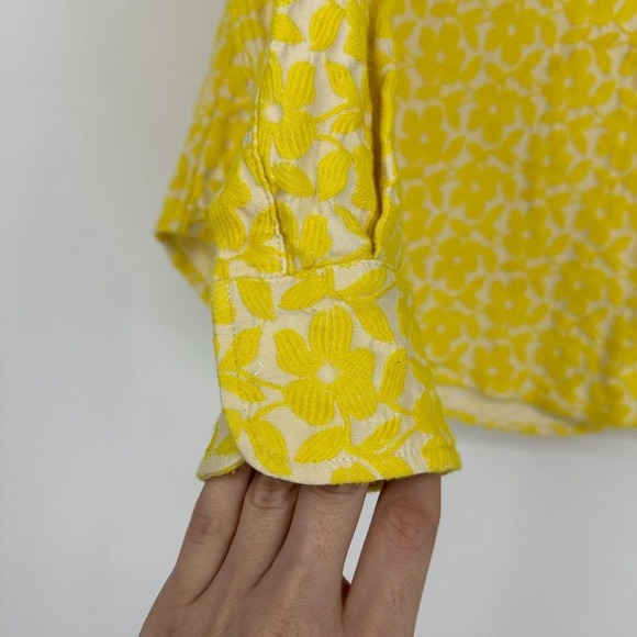 Tish Cox Floral Embroidered Popover Top Yellow White XXS - Picture 3 of 10